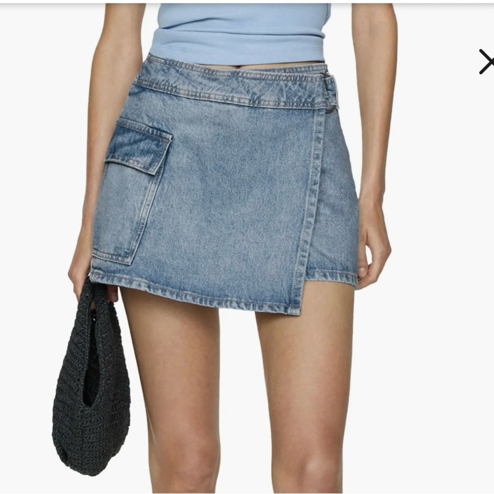 Mango Denim Cargo Wrap Miniskort